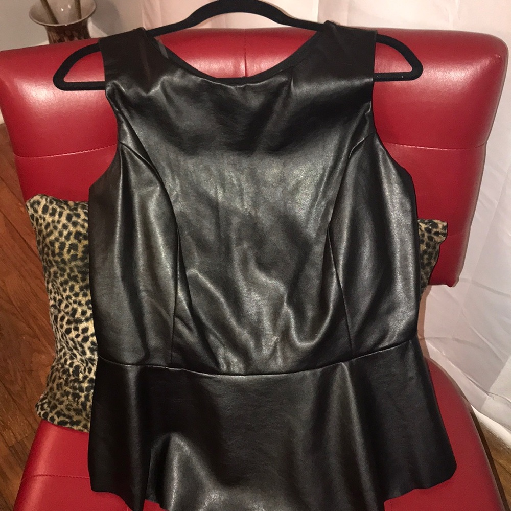 Women’s Faux Leather Peplum Shirt